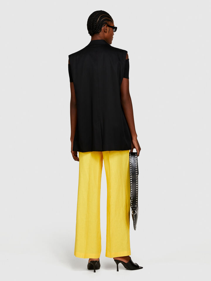 100% linen flare fit trousers - women's flared trousers - Yellow | Sisley image number 3